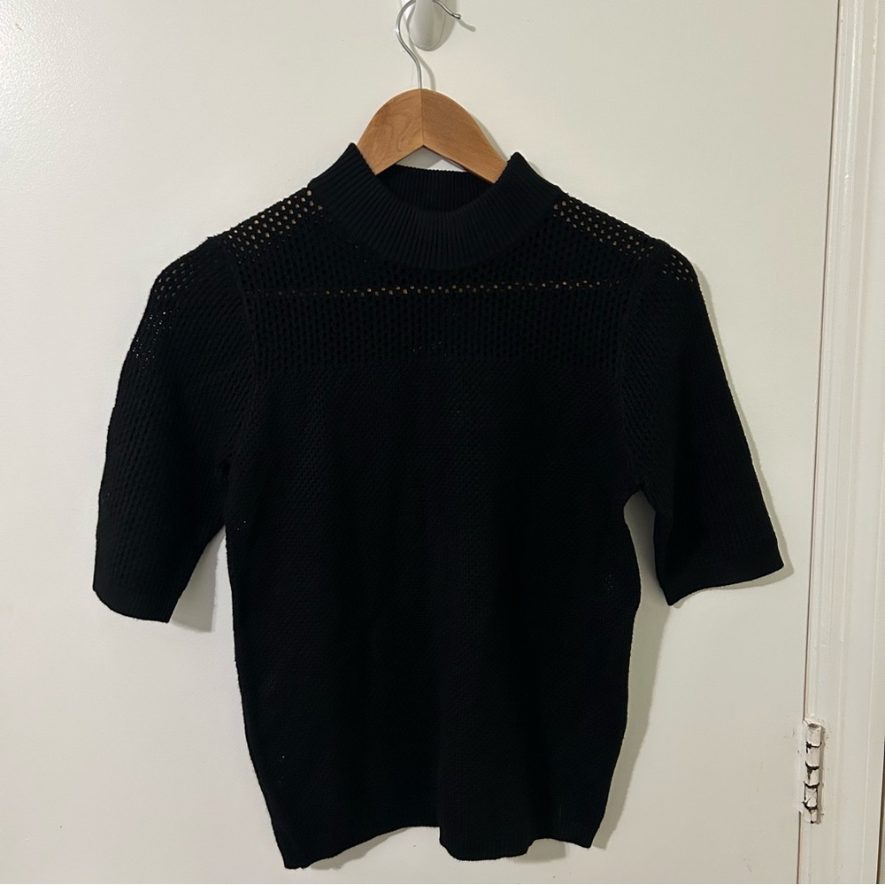 Catherine Malandrino | Women’s Black Sheer Mock Neck Knit Top | Size Medium NWT
